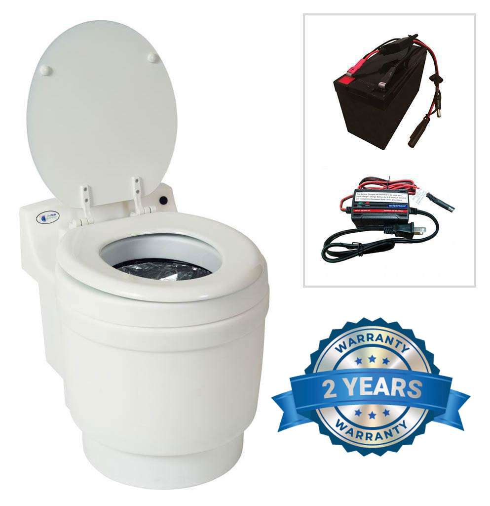 Laveo Dry Flush Portable Toilet with Battery Cable and Charger